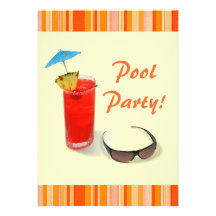 Pool Party-Fun Cocktail/Orange+Yellow Personalized Announcement