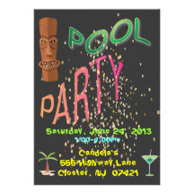 pool party invite with tiki drink and palm tree