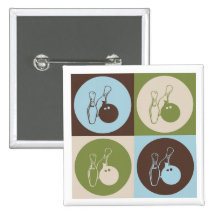 Pop Art Bowling Pinback Buttons