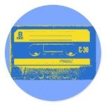 Pop Art Cassette Tape Graphic in Yellow & Blue Round Sticker