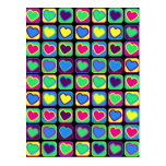Pop art colourful hearts postcard