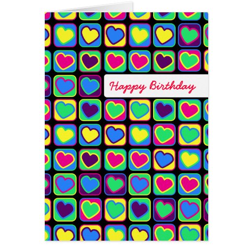 Pop art  hearts Happy Birthday greeting card