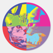 Pop Art Kitty Round Stickers