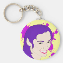 Pop Art Portrait of a Purple Haired Girl Keychains
