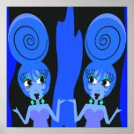Pop Art Twins Blueblack Poster