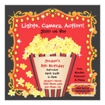 Popcorn and a Movie Birthday Party Invitation