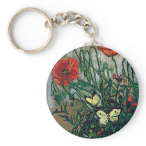 Poppies and Butterflies, Vincent van Gogh Keychains