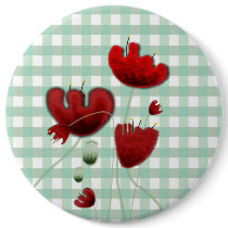 Poppies gingham field country kiss brooch button