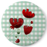 Poppies gingham field country kiss brooch button