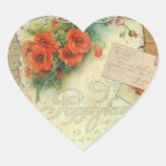 Poppies Memories and French Script Heart Sticker