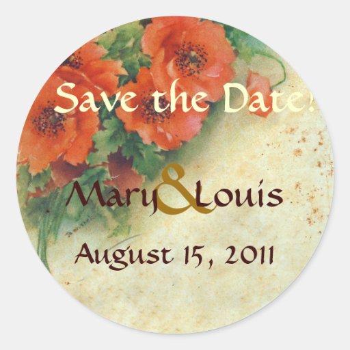 Poppies Memories and French Script Save the Date Round Stickers