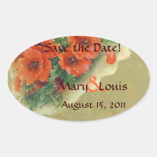 Poppies Memories and French Script Save the Date Sticker