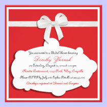 Poppy Red and White Bow Bridal Shower Invitation invitations