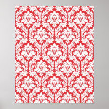 Poppy Red Damask Pattern Poster