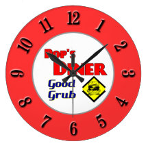 Pop's Diner Retro Red Kitchen Clock