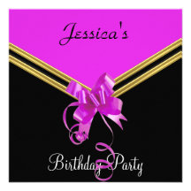 Popular Black hot pink and Bow Party Invitation