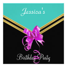 Popular Black Teal pink and Bow Party Invitation 5