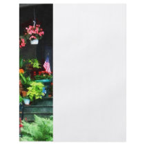 Porch With Geraniums and American Flags