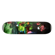 Porch With Geraniums and American Flags Skateboard Deck