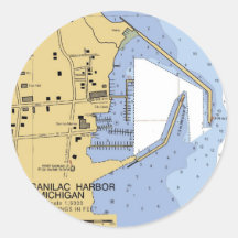 Port Sanilac, MI Nautical Harbour Chart Round Sticker
