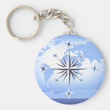 Porte - clé bleu de carte du monde de rose de bous porte-clefs