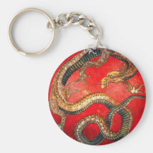 Porte - clé japonais de dragon d'or de Hokusai Porte-clefs