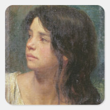 Portrait of a dark-haired girl, 1867 square stickers