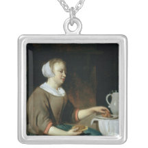 Portrait of a Girl Seated at a Table Custom Necklace