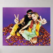Portrait of a Hippy Couple Sitting Cross-legged Print