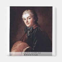 Portrait Of A Lady With Muff By Boucher François Refrigerator Magnet
