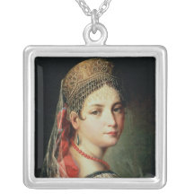 Portrait of a Young Girl in Sarafan and Necklace