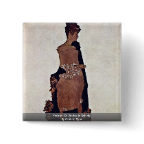 Portrait Of Gertrude Schiele By Schiele Egon Pinback Buttons