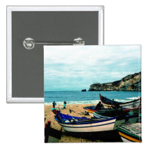 Portugal Seaside IV - Colourful Boats on the Beach Pin