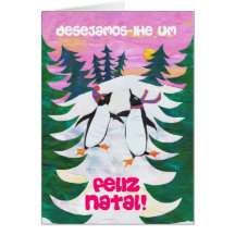 Portuguese Christmas Card - Skating Penguins