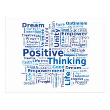 Positive Thinking Word Cloud - Blue Colours Postcards