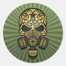 Post Apocalyptic Sugar Skull, army green Round Sticker