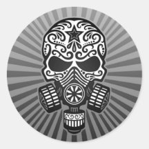 Post Apocalyptic Sugar Skull, grey Round Stickers