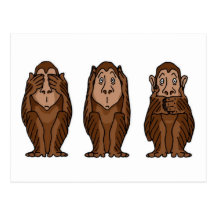 Postcard 3 Monkeys, See no evil, Hear no evil,..