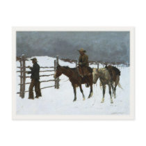 Postcard Art With Cowboys In The Snow