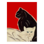 Postcard Black & white Cats on Red Art Deco Style