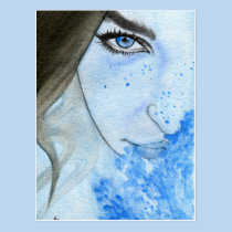 Postcard blue watercolor female portrait postcards
