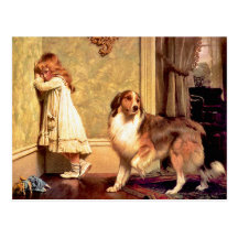 Postcard: Girl with Pet Sheltie