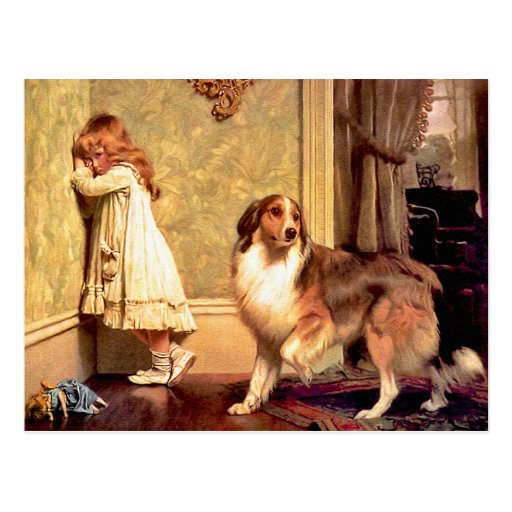 Postcard: Girl with Pet Sheltie