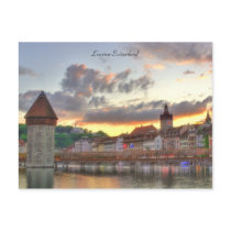 Postcard Luzern Switzerland Old Town Chapel Bridge