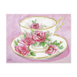 Postcard - Pink Floral Rose Watercolor Teacup