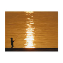 Postcard Print Sunset Fishing On Lake
