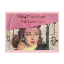 Postcard Retro Rainy Day shower & a Pink Umbrella