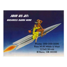 Postcard Retro Rocket Ship Riders Sky Riding PC