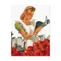 Postcard Retro Stylish Gal In Her Kitchen Canning