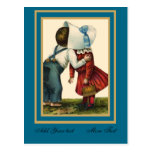 Postcard Vintage Cute Children Kissing Teal